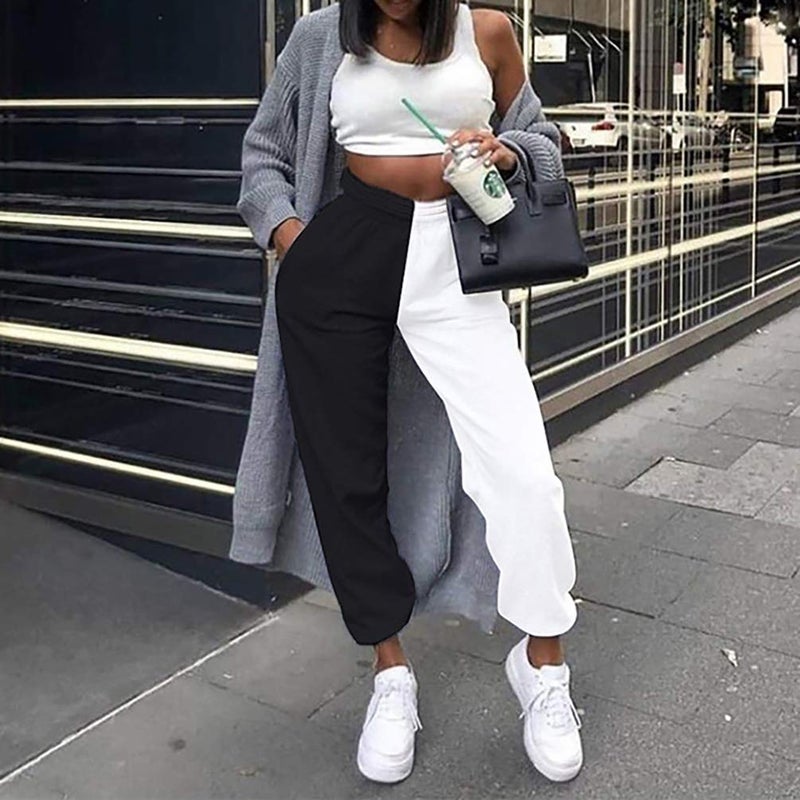 Meladyan Women's Elastic High Waist Joggers Baggy Pants Color Block Sweatpants with Pockets - Image 2